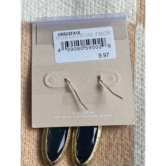 14th and Union Black Gem Gold-Toned Drop French Hoop Closure Earrings NWT - Picture 2 of 3